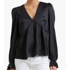 French Connection Black Satin V -neck Blouse
